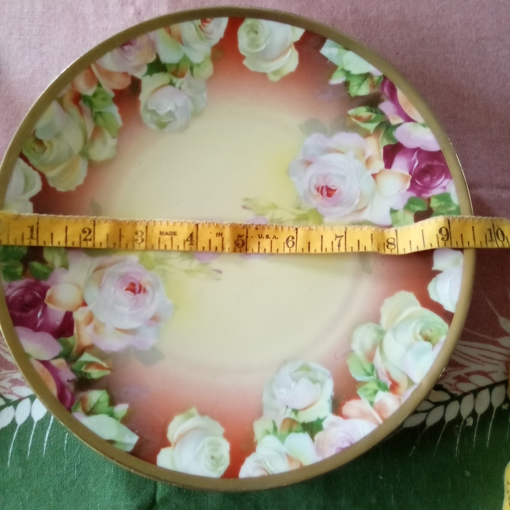 Pink Roses Austria Hand-painted Signed Plate with Gold Rim - Picture 3 of 6
